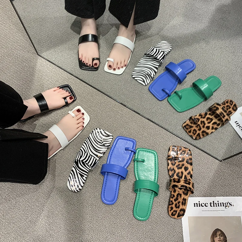 

Green Flip-flops Leopard Flat Slippers Women Summer New Plus Size 42 Light Blue Set-toe Home Sandals Outdoor Beach Slides Women