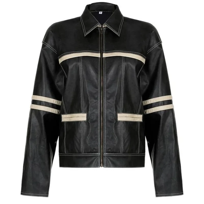 Укороченная кожаная куртка HOUZHOU для женщин винтажная мотоциклетная в японском