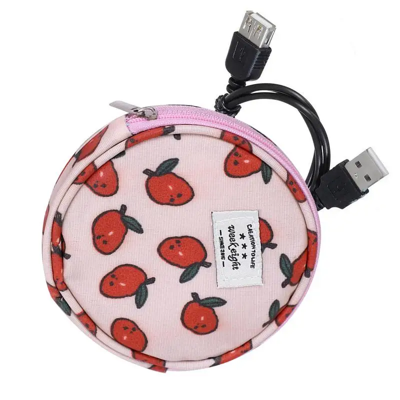 

Round Change Holder Cute Coin Pouch Mini Cartoon Key Holder Accessory Zipper Case For Charges And Wireless Headset Cable Pack