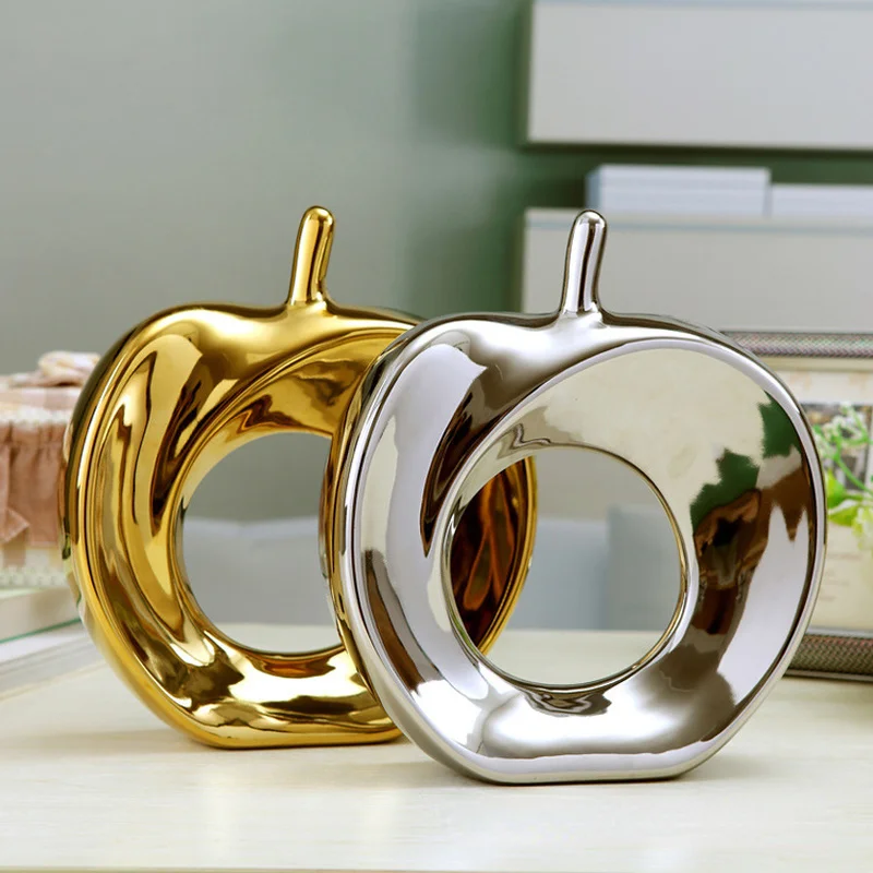 

Apple Shape Figurines for Interior Golden and Silver Ceramic Ornaments Modern Nordic Style Luckly Home Decoration Table Crafts