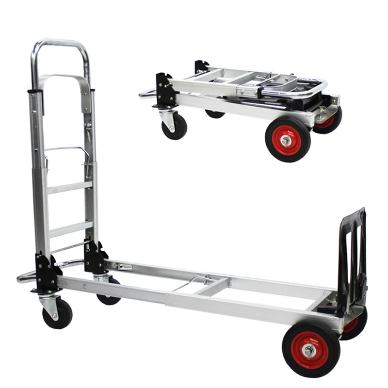 Cart Folding Truck Hand Cart Aluminum Alloy Portable Shopping Flat Trailer Trolley 4-wheel  Dolly Cart