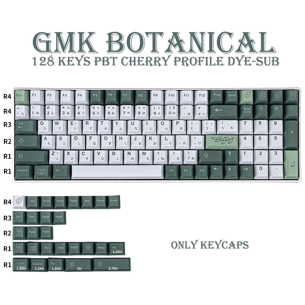 

128 Keys GMK Botanical PBT Keycap Cherry Profile DYE-SUB Personalized Japanese Keycaps For Mechanical Keyboard