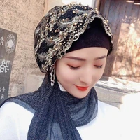embroidery muslim turban hijab retro head wraps hot drilling womens cap ready to wear hijab scarf turbante mujer