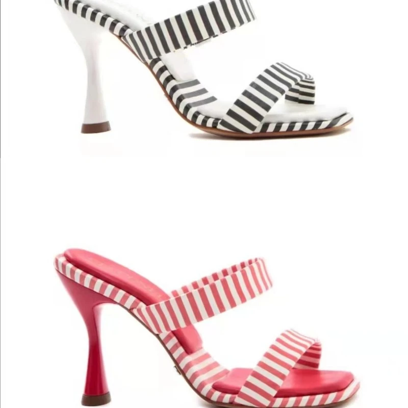 Summer 2022 Women Slippers High Heels Shoes Sandals Sexy Square Head Sandy Beach Heel Slides Party Dress Shoes Large Size 35-43