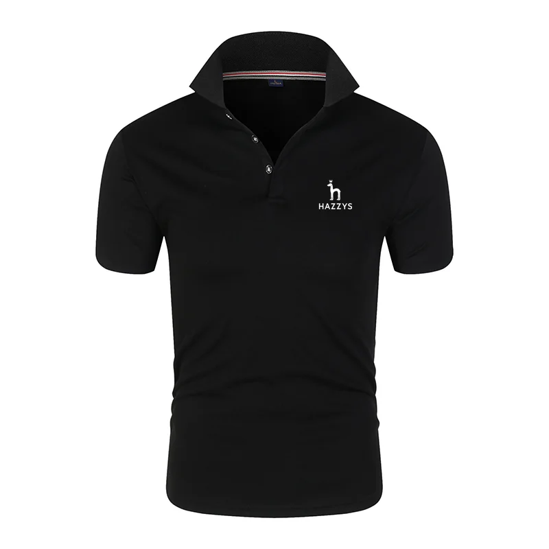 

Новая летняя модная мужская рубашка-поло HAZZYS с длинным рукавом, Однотонная рубашка-поло с воротником, деловой повседневный мужской топ