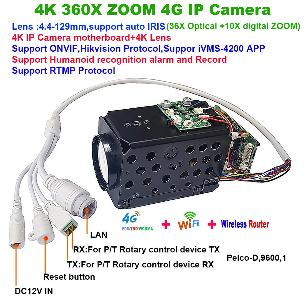 

4K 8MP 360X ZOOM Hikvision Dahua Protocol IVM4200 P2P ONVIF WIFI 4G IP Camera