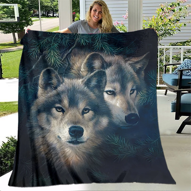 

Sofa Bed Throwing Cartoon Picnic Blankets Modern Flannel Blanket Gedruckt Bettdecke Geschenk Gift Art Fantasy Wolf Soft Plush