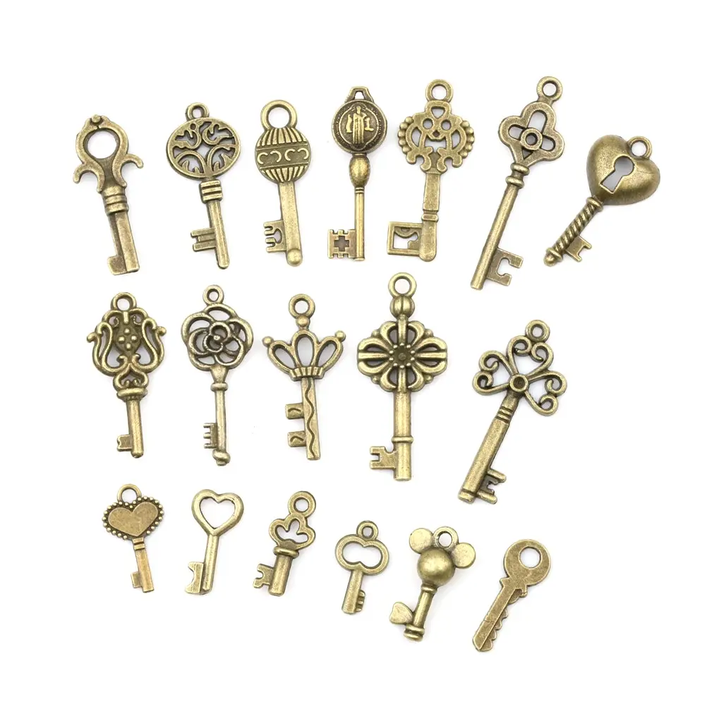 

18pcs/sets Antique Vintage old look Bronze Skeleton Ornate Keys Lot Necklace Pendant Fancy Heart Decor DIY Craft Gifts