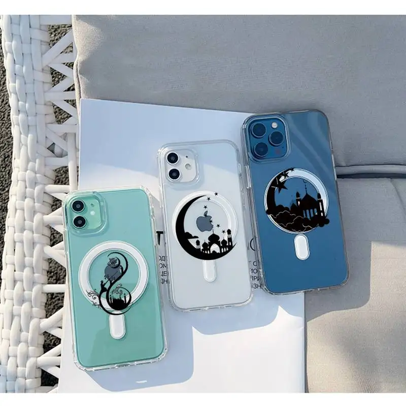

Muslim mosque Moon Phone Case Transparent Magsafe Magnetic Magnet For iPhone 13 12 11 Pro Max Mini Wireless Charging