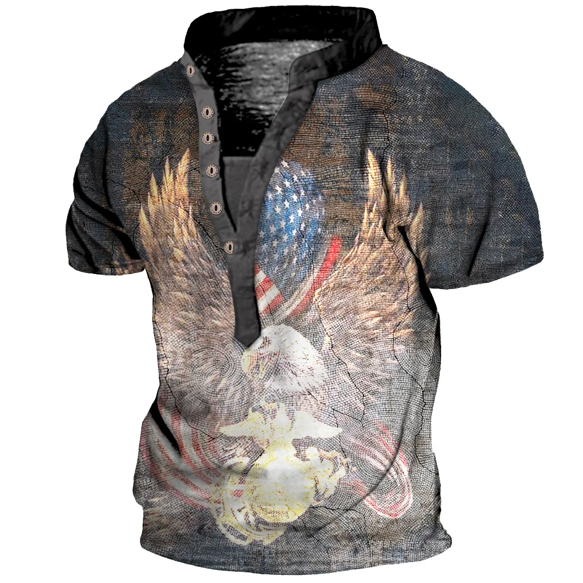 Retro America Independence Day 3D Print Men's T-shirts Summer Six Grain Buckle V-neck USA Flag Short Sleeve Men's Clothing Tops