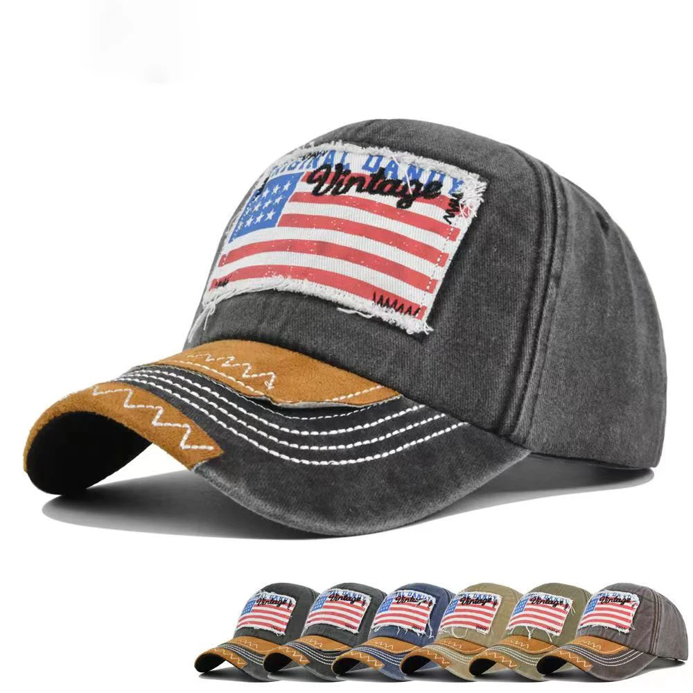 

American Flag Washed Cotton Unisex Baseball Hat for Men and Women Retro Adjustable Dad Hats
