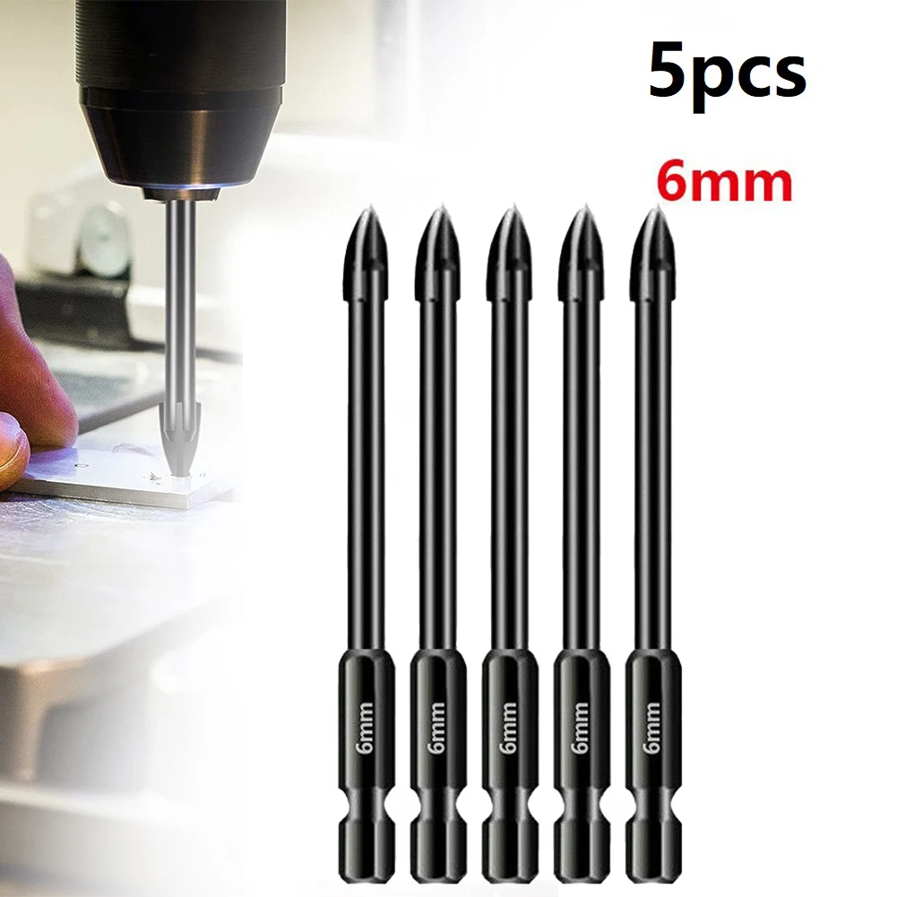 

5PC 6mm Tile Porcelain Drill Bit Marble Ceramic Glass Brick Shank Hex Spear Head Hole Opener Drilling Tool