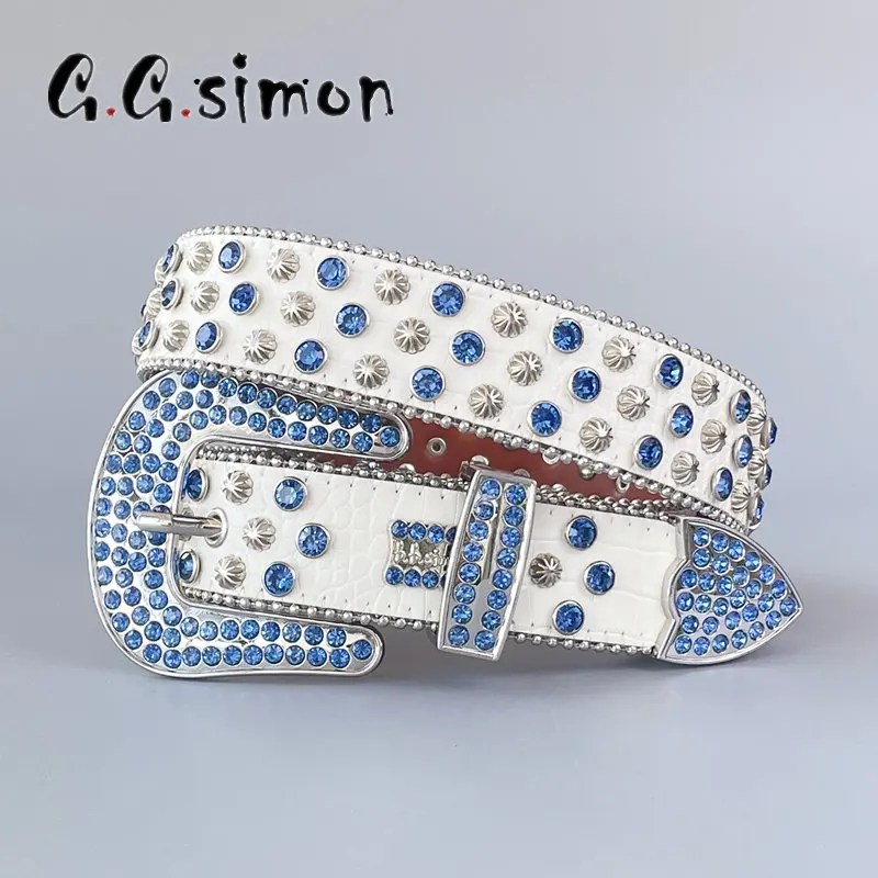 GGSIMON Punk Rhinestone Belts Luxury Strap Western Cowboy Diamonds Bling Belt Men Y2K Crystal Studded Cinto De Strass For Jeans