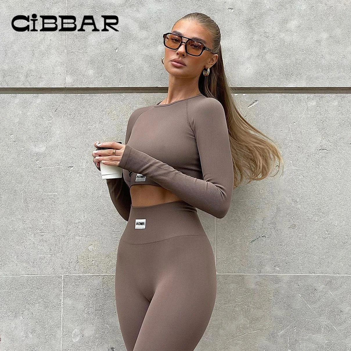 

CIBBAR Jogger Skinny Women Tracksuits Spring Autumn Long Sleeves Crop Tops+Slim High Waist Pencil Pants Sporty Two Pieces Sets