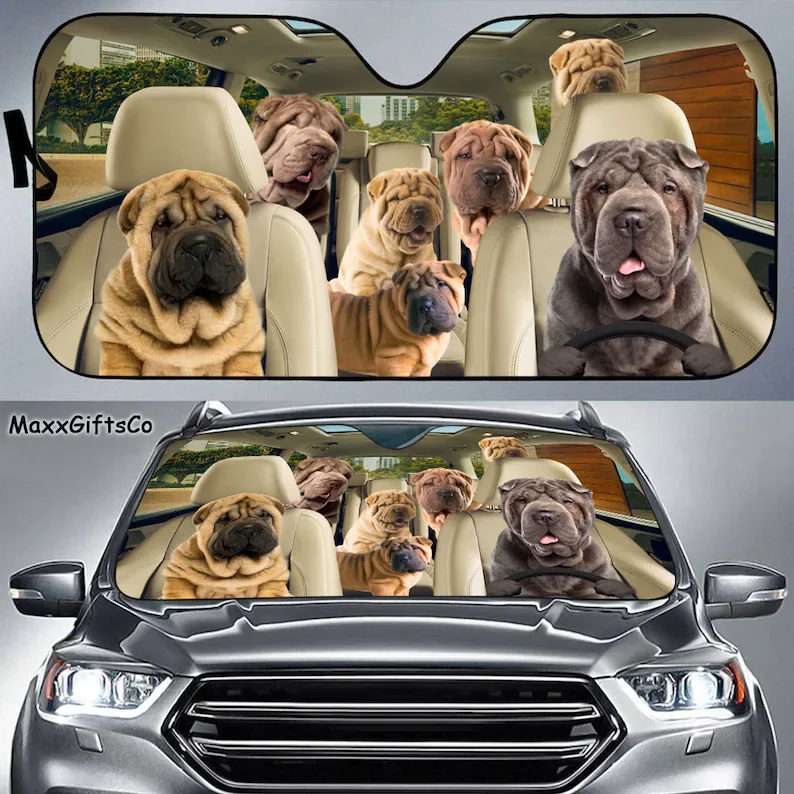 

Shar Pei Car Sun Shade, Shar Pei Windshield, Dogs Family Sunshade, Dogs Car Accessories, Car Decoration, Gift For Dad, Mom