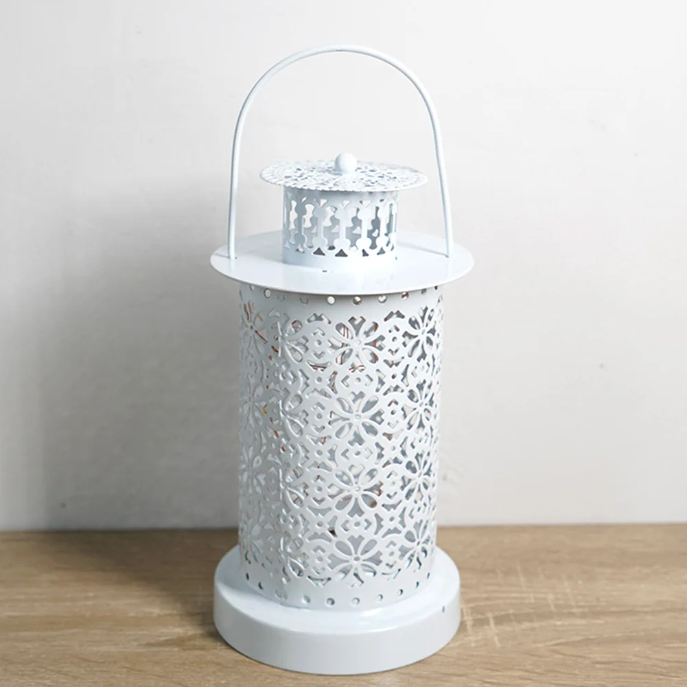 

Battery Powered With Handle LED Candle Light Outdoor Portable Hollowed Out Backyard Balcony Home Iron Atmosphere Hanging Lantern