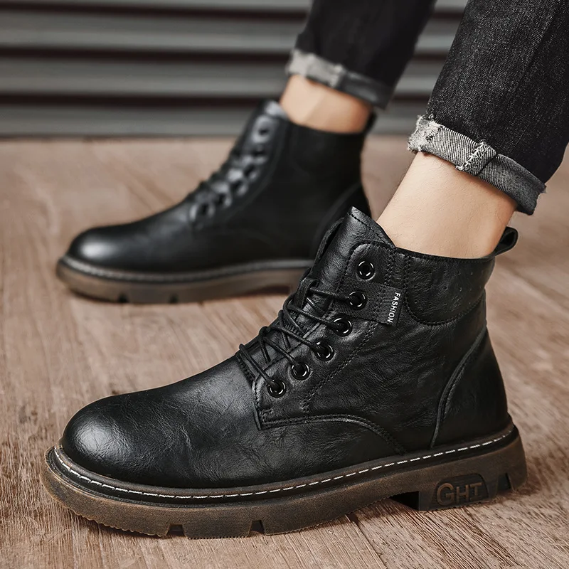 

Men's Shoes Casual Male Boots High-Top Outdoor Leather Platform Retro Chelsea Cowboy Ankle Botas Designer Luxury Winter