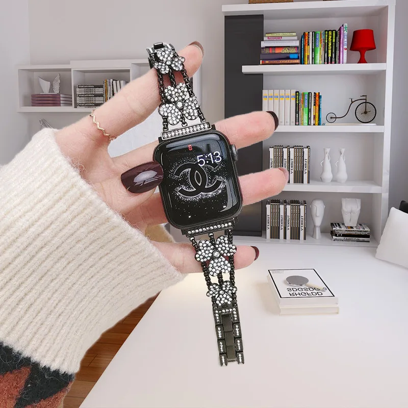 Metal strap for Apple watch band bracelet chain iwatch series8765SE4321SE Ultra lady Bling butterly38 40 41 44 45MM women wrist