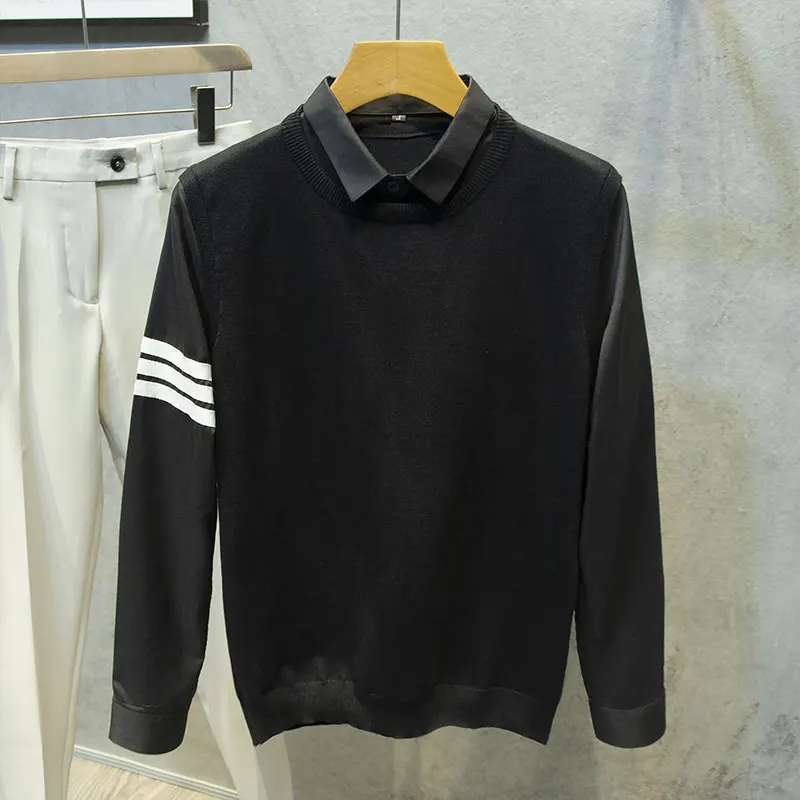 Три стержня искусственный двухсекционный свитер с воротником рубашки мужской