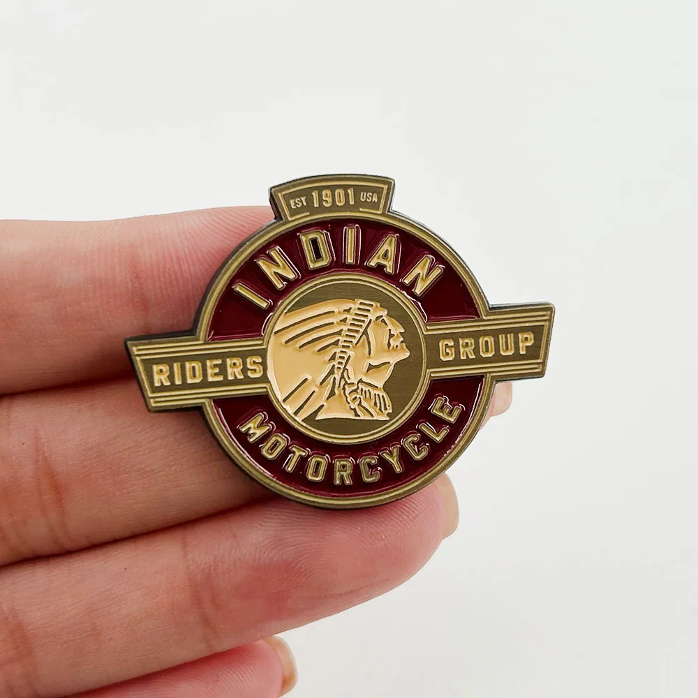 Фото Indian-Motorcycle-Est.1901 Значок с логотипом группы гонщиков, винтажная металлическая эмалированная булавка для любителей клубов, коллекционные сувениры №2
