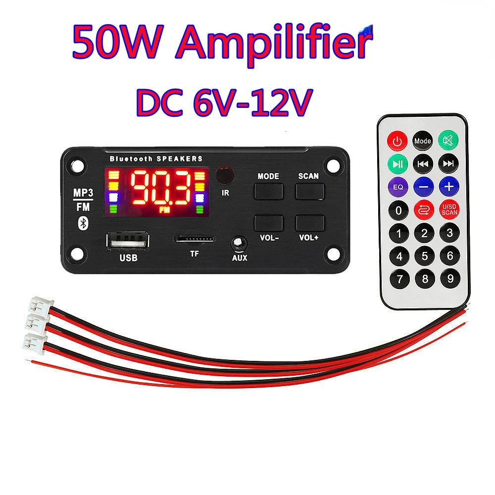 

New Fashion 5V-18V Bluetooth-compatible 5.0 Car FM Radio Module USB AUX WMA Player Decode amplificadora 50/60W Player Decoder