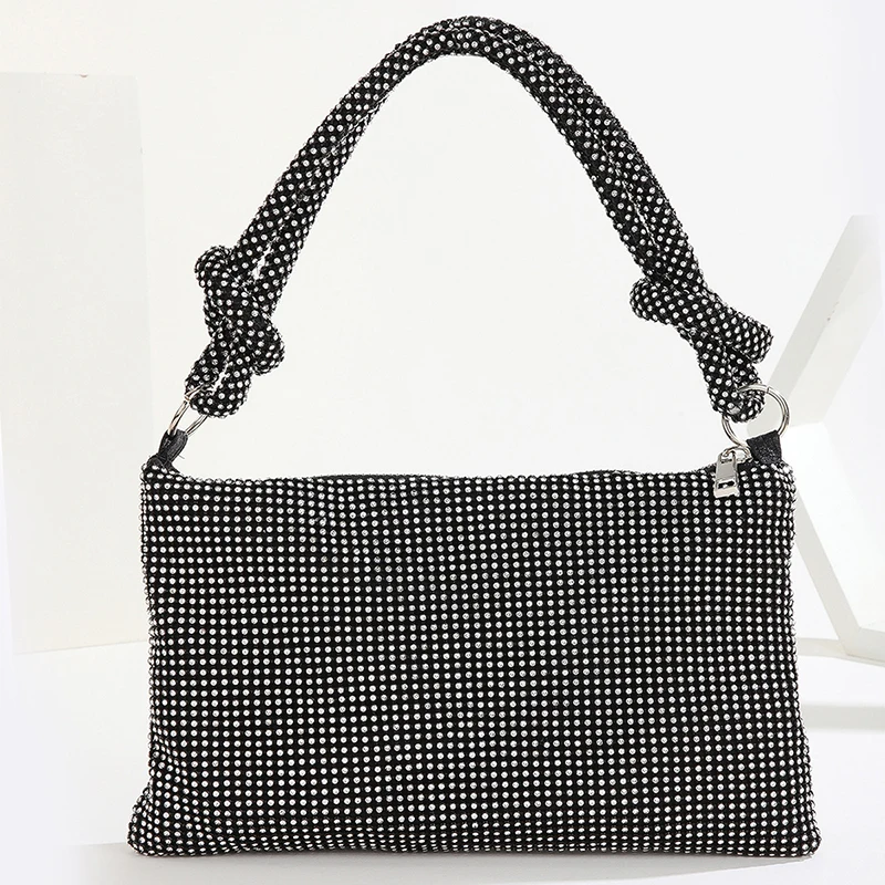 Handle Rhinestones Evening Clutch Bag Silver Shiny Crystal Dinner Party Wedding Purses and Handbag Luxury Designer Shoulder Bags