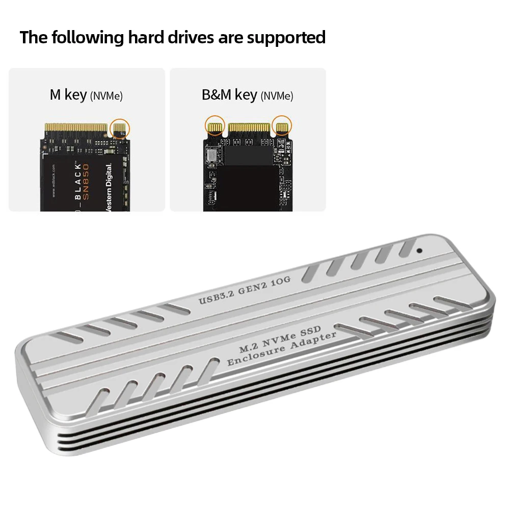 

M.2 NVMe SSD External Hard Drive Case 10Gbps M2 PCIE NVME to USB 3.1 GEN2 Type-C Enclosure Hard Disk Box For 2280/2260/2242/2230