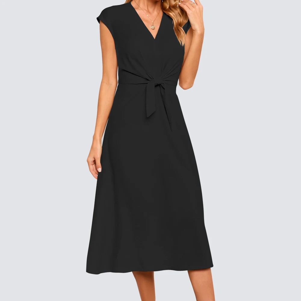 Женское однотонное платье на завязках Элегантное расклешенное ТРАПЕЦИЕВИДНОЕ