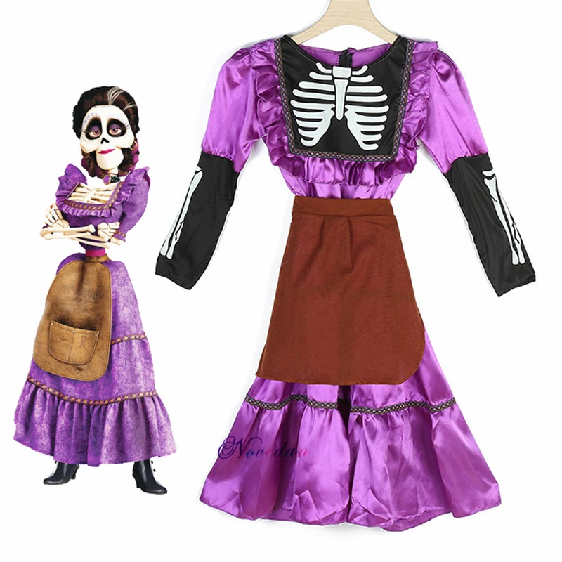 

CoCo Mama Imelda Cosplay Costume Girls Skeleton Dresse Music Dreaming Around Halloween Party Fancy Dress For Kids Purple
