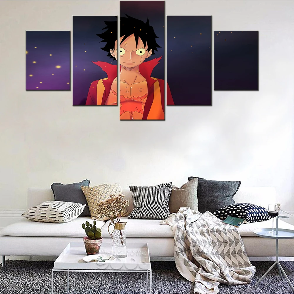 

5 Pieces Monkey D Luffy Japan Anime Posters Wall Art Decor Comic Character Picture Decorative Painting For Wall Printing Canvas