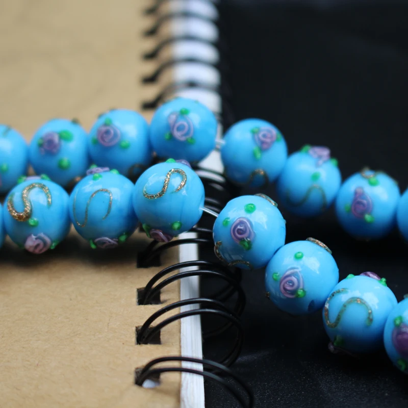 

Круглые стеклянные бусины ручной работы, 10 шт., 12 мм, многоцветные бусины в форме цветка с золотом, для изготовления браслетов, ожерелий, сере...