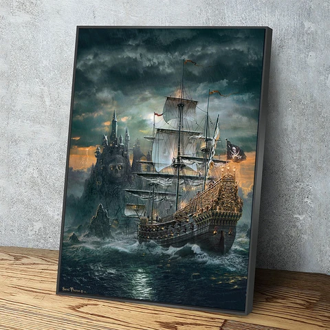 Пиратский корабль Темный морской боевой постер 18 века Военная битва печатная холщовая картина настенные картины для гостиной искусство домашний декор