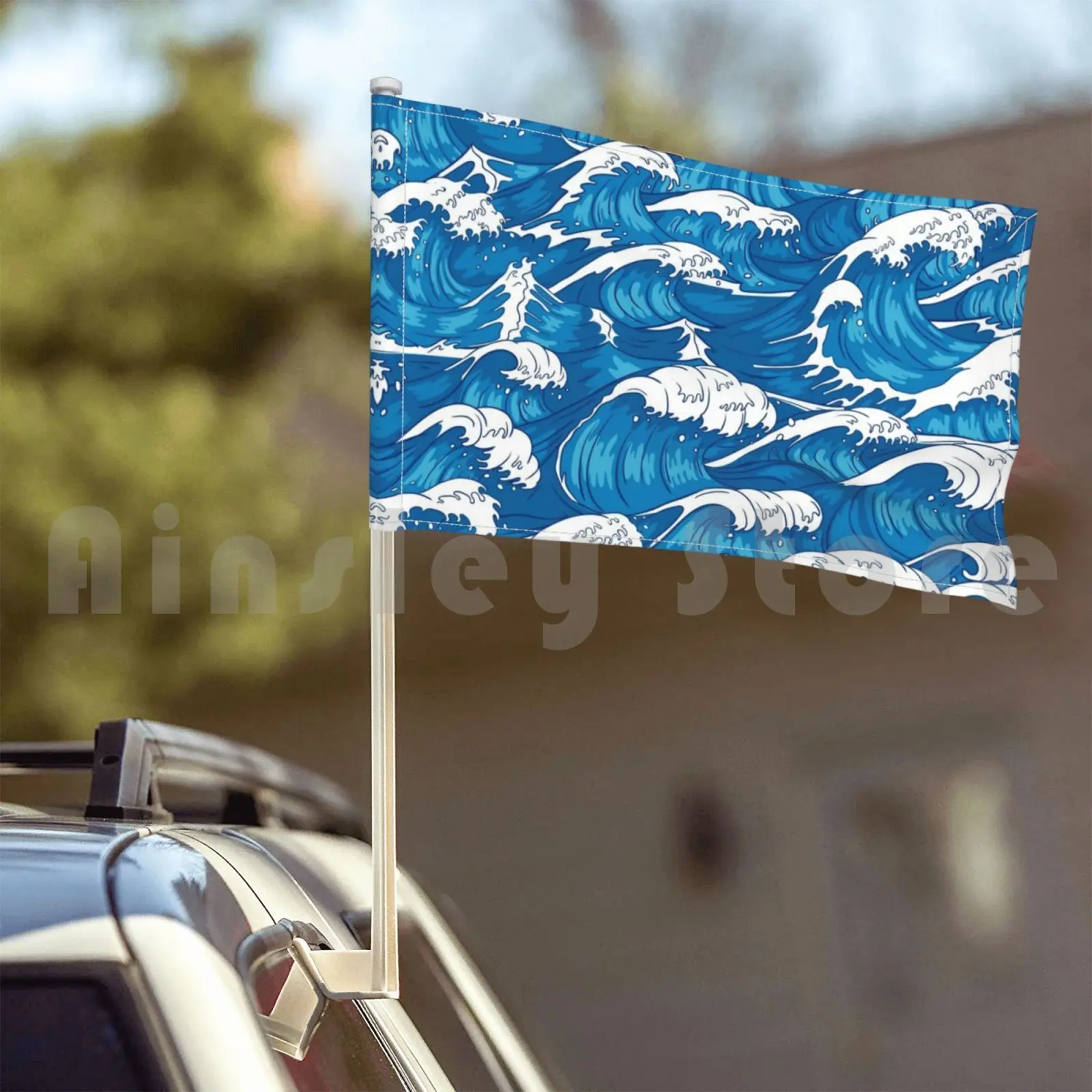 Синий океан волны рисунок флаг автомобиль смешной синий Цвет Цветные Волнистые