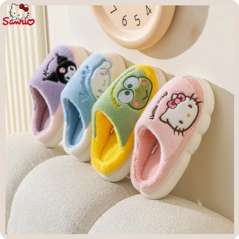 

Kawaii Sanrios Hello Kittys Kuromi Cartoon Cotton Home Slippers Women Korean Fashion Cute Plush Flat Shoes Y2K Fuzzy Slippers