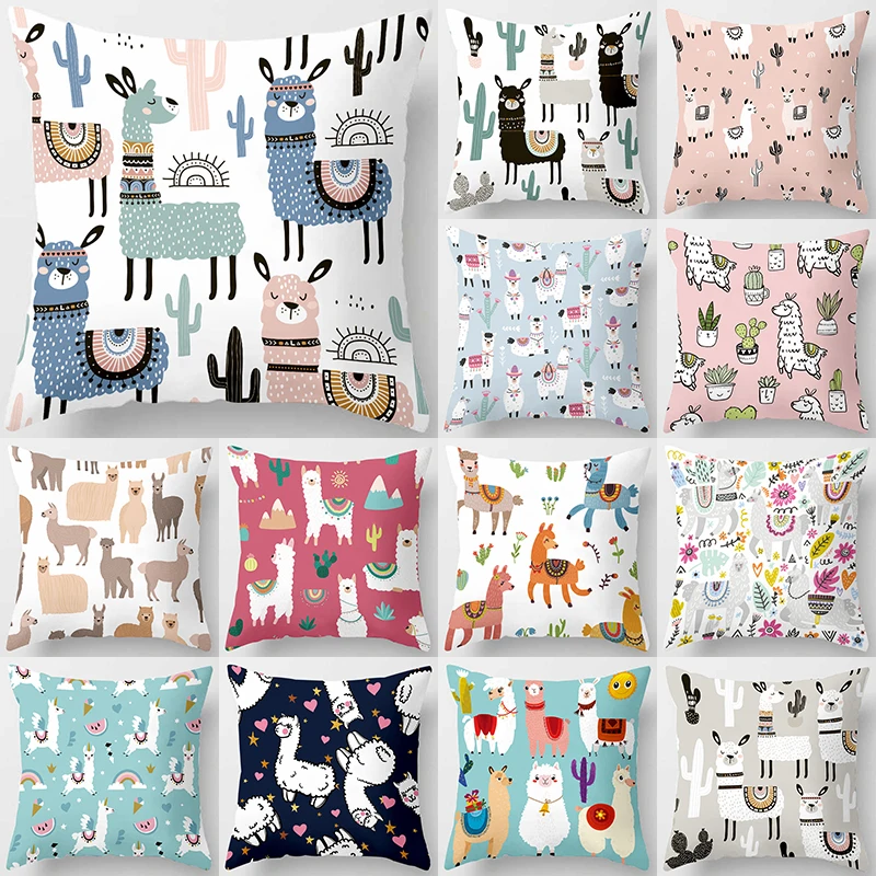 

1Pcs Lovely Cartoon Animal Alpaca Cushion Cover Polyester Decorative Pillows Home Decor Sofa Car Waist Pillowcase 45x45cm 40853