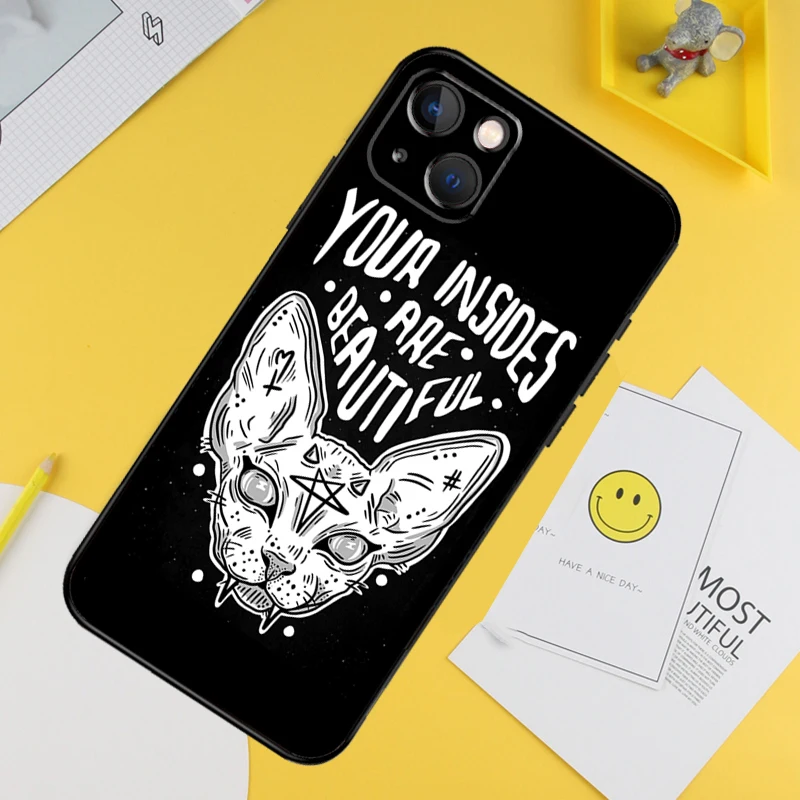 Чехол для телефона Tattoo Sphinx Cat для iPhone 16 Pro 15 Pro 13 12 Mini 11 14 Pro Max XR 16 15 Plus 16e Cover Coque (art.: 3920ccc175df7) - 3920ccc175df7