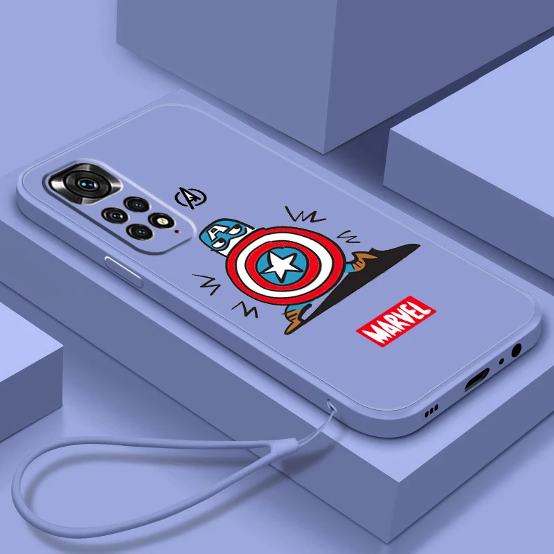 

Marvel Cute Captain America Phone Case For Xiaomi Redmi Note 12 11T 11S 11E 10S 10T 10 9T Pro Plus Liquid Rope Funda Cover
