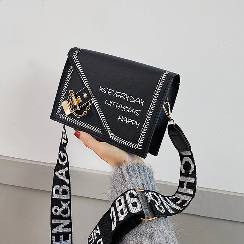 

Women Fashionable Shoulder Bags New Female Wide Strap Messenger Bag Ladies Handbag Casual Chain Crossbody Bag For Girls 2021