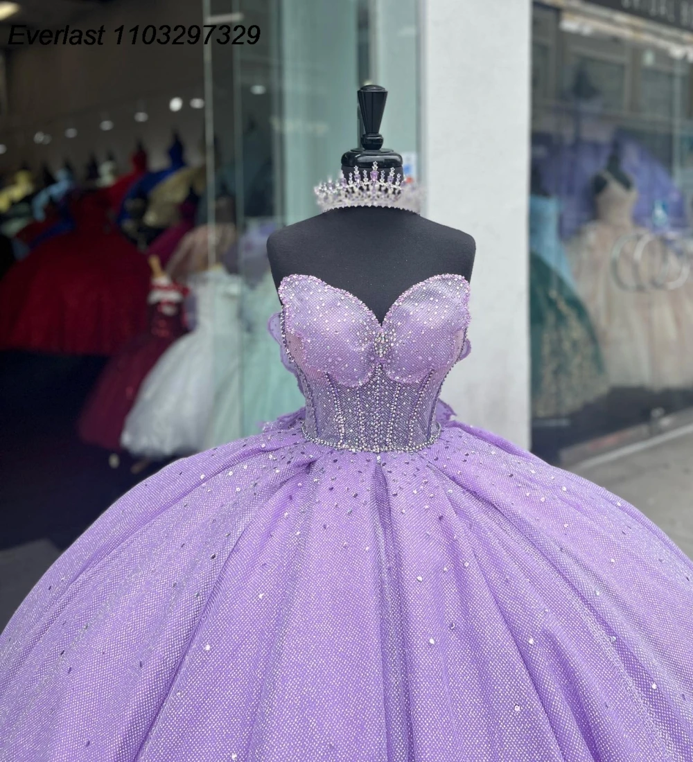 EVLAST индивидуальное лавандовое сиреневое платье Quinceanera бальное с блестками
