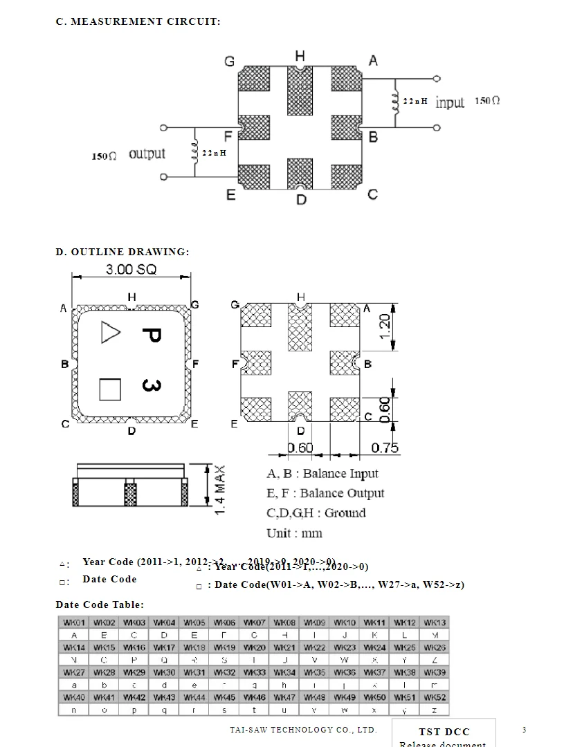 Фото (10 шт.) TA1482A, код P3, новый оригинальный SMD SAW-фильтр 1748 МГц в упаковке, в наличии. №2