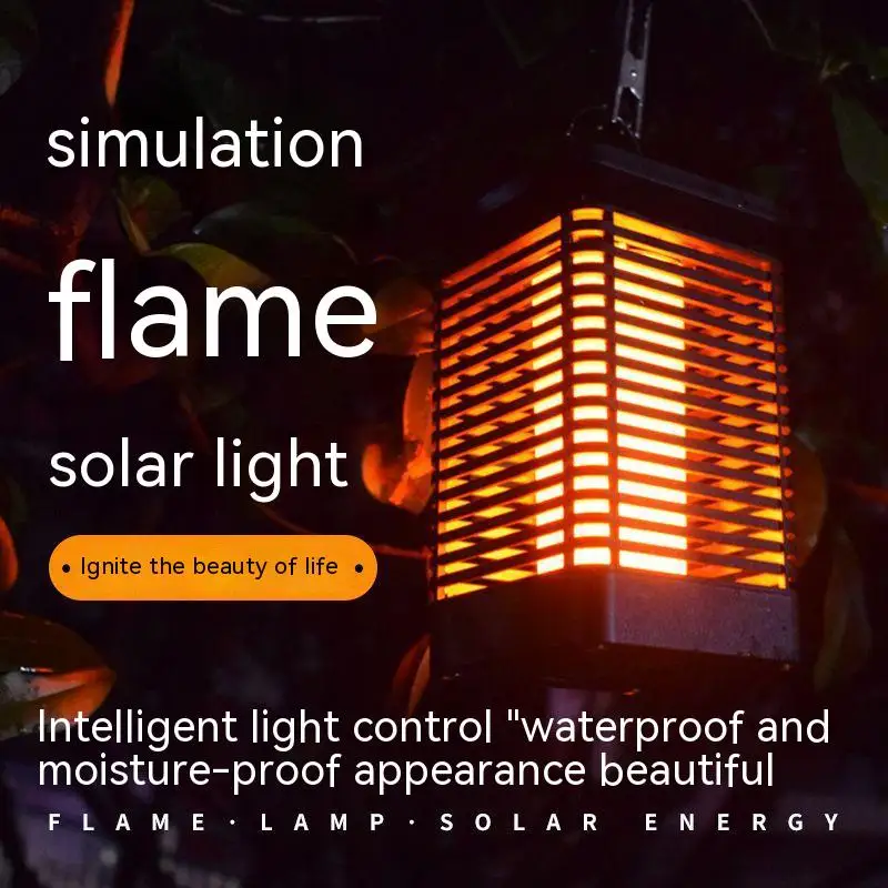 Square Solar Flame Lamp Hollow Square Solar Flame Hanging Lamp Courtyard Decoration Small Night Lamp