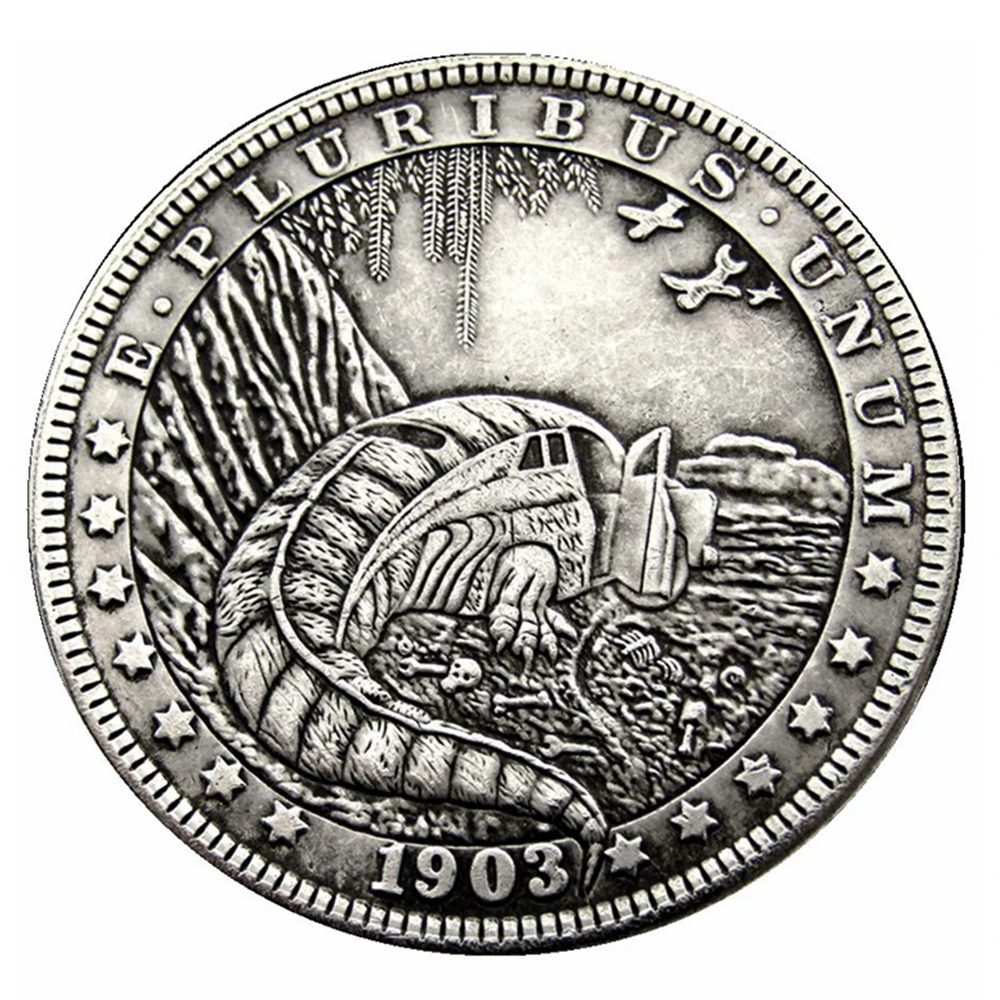 

HB(39) US 1903 Morgan Dollar Hobo Coin Silver Plated Copy Coin Skull Coin