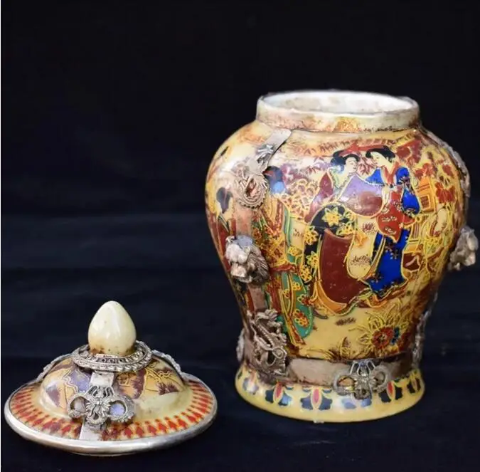 Горшок перегородчатого типа медная шина филигранная эмаль цветочный шелк чайный