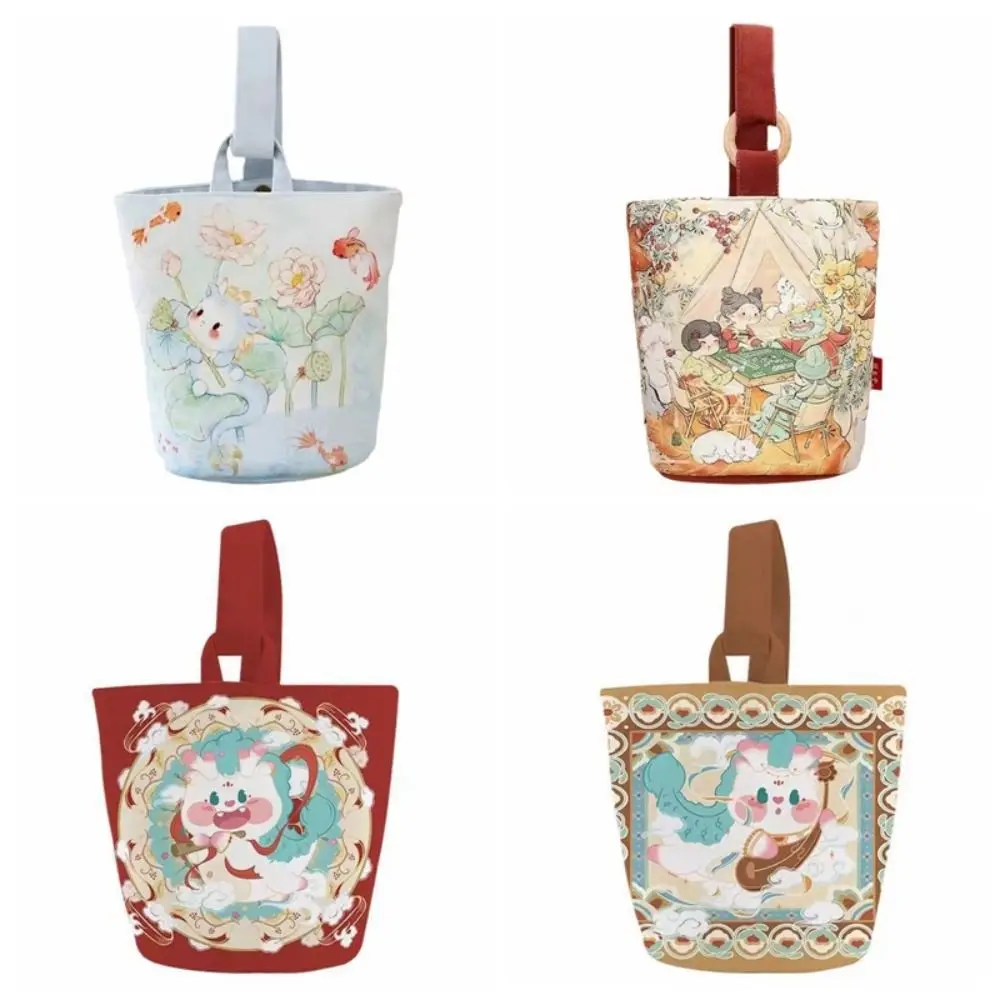 Холщовая Сумка-мешок Fish Dragon Сумочка на плечо с принтом кота и цветов сумка для