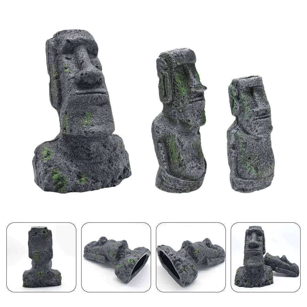 

Island Moai Statue Easter Resin Head Sculptureaquarium Ornaments Ornament Figurine Decor Statues Figure Replicas Tank Stone