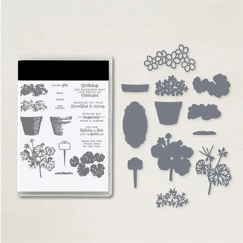 

Flowerpot Silicone Stamps And Metal Cutting Dies Scrapbooking Material Stencils For Decoration Templates Crafts Supplies New