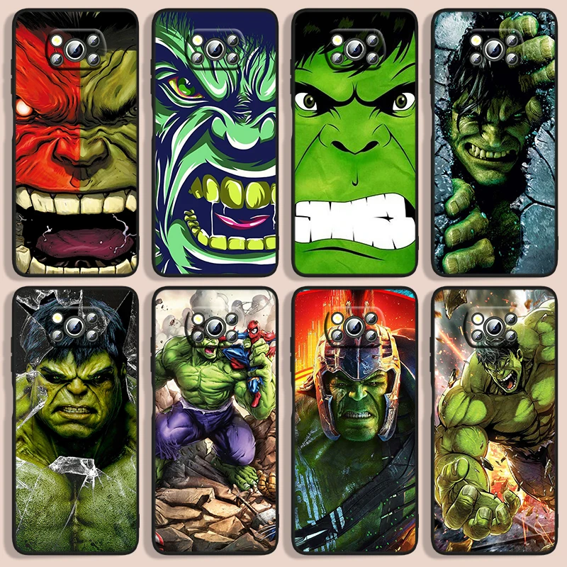 

Marvel Hulk Phone Case For Xiaomi Poco F1 X2 F2 X3 C3 M3 F3 X4 M4 F4 Pro 5G 4G NFC GT Black luxury Silicone Funda Cover Back