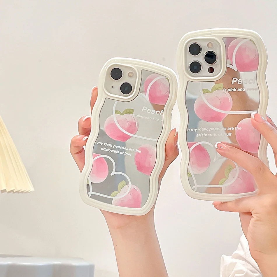 

Чехол для iPhone 13 Pro Max, персиковый чехол для телефона iPhone 12 11 Pro Max X XR XS Max, зеркальный чехол с закрученными краями