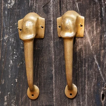 IMPEU Elephant Shape Door Handle, Solid Brass Material, Vintage Style Home Door Deco, Antique Bronze Color