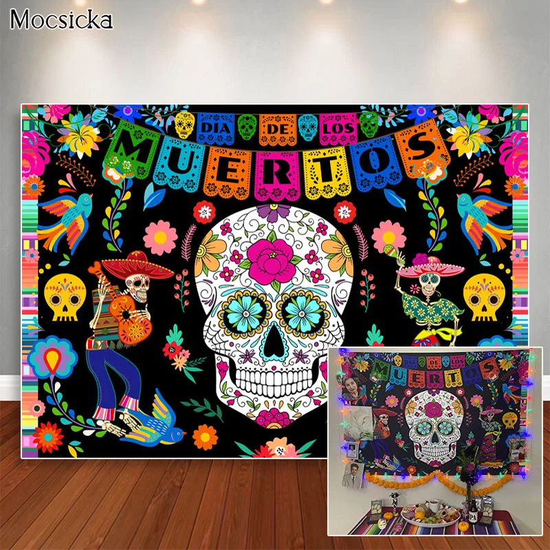 

Day of the Dead Backdrop For Mexican Sugar Skull Photography Background Dia DE Los Muertos Dress-up Party Decorations Banner